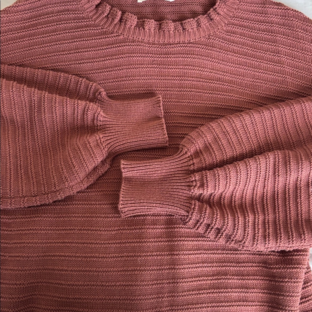 Ribbed Ruffle Neck Sweater - Rust - Picture 6 of 6